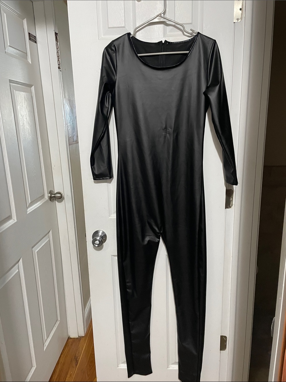 New Black Long-Sleeve Faux Leather Jumpsuit size xs